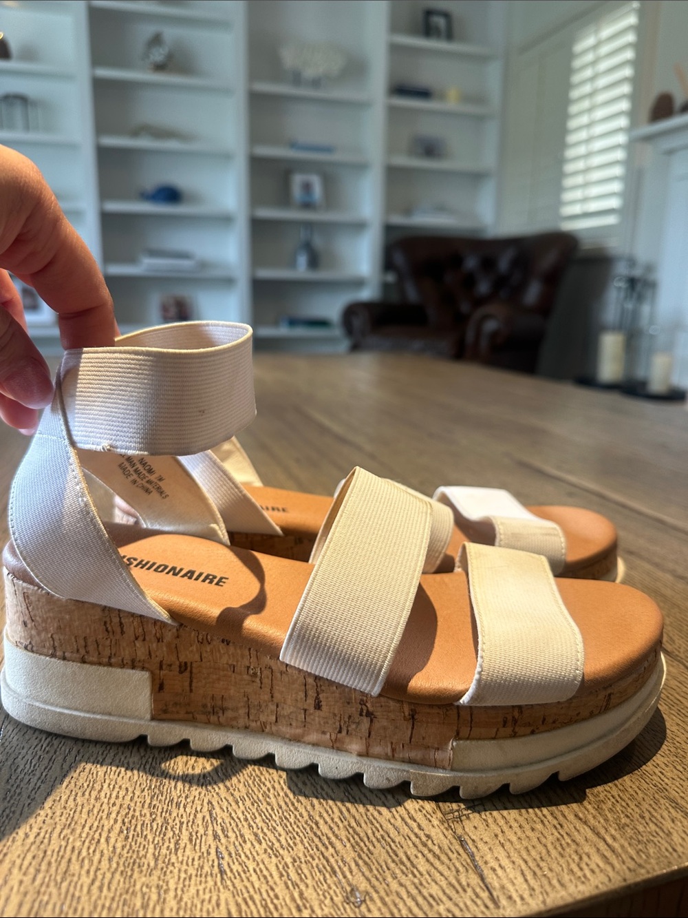 Women's Cream Elastic Strap Platform Sandals with Cushioned Footbed